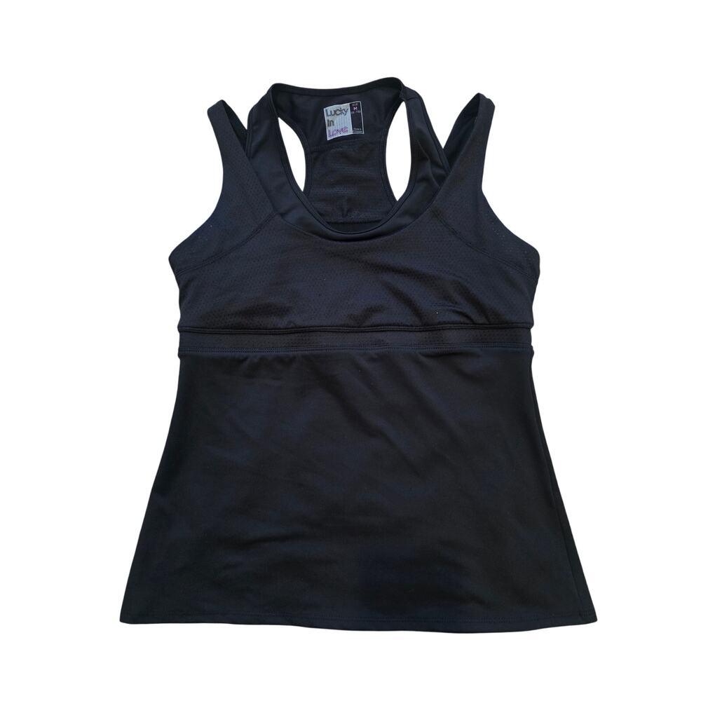 Lucky in Love Women's Scoop Neck Athletic Racerback Tank Top Black Size M 8-10
